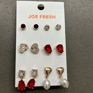 Joe Fresh Gold and Red Heart Earring Set